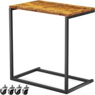 🛋️ large c shaped side end table with wheels, ohuhu mobile laptop table - adjustable feet and casters for coffee snack tablet, slides next to sofa couch bed - metal frame logo