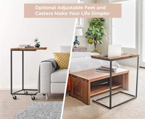 img 1 attached to 🛋️ Large C Shaped Side End Table with Wheels, Ohuhu Mobile Laptop Table - Adjustable Feet and Casters for Coffee Snack Tablet, Slides Next to Sofa Couch Bed - Metal Frame