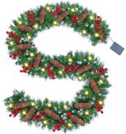 yoleshy 9 foot christmas garland with 50 led lights, pine cones, berries - cordless prelit garland, battery operated, snowy bristle xmas garland for indoor and outdoor mantle and fireplace decoration logo