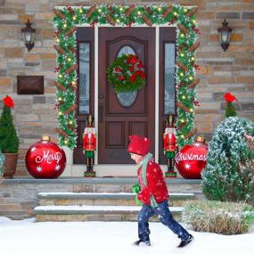 img 1 attached to YoleShy 9 Foot Christmas Garland with 50 LED Lights, Pine Cones, Berries - Cordless Prelit Garland, Battery Operated, Snowy Bristle Xmas Garland for Indoor and Outdoor Mantle and Fireplace Decoration