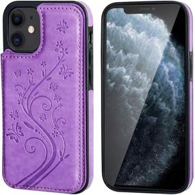 img 2 attached to 🦋 Vaburs iPhone 12 and iPhone 12 Pro Case Wallet with Card Holder, Embossed Butterfly Pattern PU Leather Double Magnetic Buttons Flip Shockproof Cover 6.1 Inch - Purple