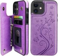 🦋 vaburs iphone 12 and iphone 12 pro case wallet with card holder, embossed butterfly pattern pu leather double magnetic buttons flip shockproof cover 6.1 inch - purple logo