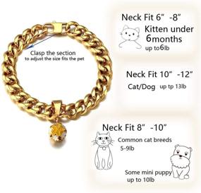 img 2 attached to 🐾 18K Gold Cat and Dog Collar: Puppy and Kitten Collar with Wide Stainless Steel Curb Chain, Chew-Proof Cuban Link, and Clover Bell - 1/2 inch Width