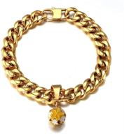 🐾 18k gold cat and dog collar: puppy and kitten collar with wide stainless steel curb chain, chew-proof cuban link, and clover bell - 1/2 inch width logo