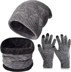 img 4 attached to 🧣 Winter Beanie Hat, Scarf, and Touch Screen Gloves Set by MAYLISACC - Thermal Knit Cap, Neck Warmer, and Gloves for Men and Women