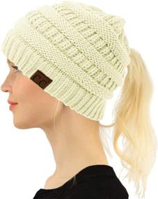 img 2 attached to 🎩 C.C Criss Cross Ponytail Messy Buns Knit Stretchy Beanie Winter Cap Hat - Stylish and Functional Headgear for Women