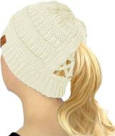 🎩 c.c criss cross ponytail messy buns knit stretchy beanie winter cap hat - stylish and functional headgear for women logo