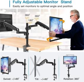 img 1 attached to 🖥️ Dual Monitor Stand - Height-Adjustable Double Arm Gas Spring Mount for Two 17-32 inch Screens | Clamp & Grommet Base | Supports up to 19.8lbs per Arm