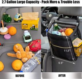 img 3 attached to CZC AUTO Car Trash Can/Bin - Leakproof Car Garbage Bin with Lid, Storage Pockets, and 🚗 Adjustable Strap - Collapsible/Foldable Auto Trash Bin 2.7 Gallon Capacity - Hanging Car Waste Bin for Vehicle Organization