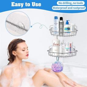 img 3 attached to 🚿 Stainless Steel Shower Caddy Corner Organizer - Adhesive Wall-Mounted Shower Shelf for Bathroom Storage, No Drilling Required - Ideal for Toilet, Dorm, and Kitchen Accessories