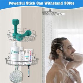img 2 attached to 🚿 Stainless Steel Shower Caddy Corner Organizer - Adhesive Wall-Mounted Shower Shelf for Bathroom Storage, No Drilling Required - Ideal for Toilet, Dorm, and Kitchen Accessories