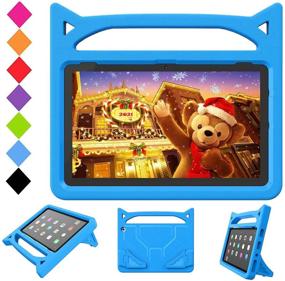 img 4 attached to 🐱 SHREBORN Lightweight Shockproof Case with Cute Cat Handle Stand for All-New HD 10 Tablet (11th Generation, 2021 Release), Blue - Compatible with 10.1 Inch Kids Tablets