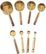 🌟 premium golden stainless steel measuring cups and spoons set with wood handle for dry and liquid ingredients - 8 piece measuring cups and spoons kit logo