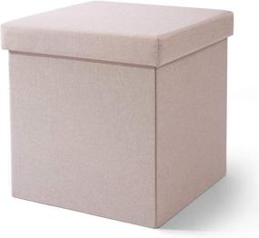 img 4 attached to 📦 Beige Cube Storage Ottoman - Foldable Linen Storage Boxes for Bedroom Living Room - Small Coffee Table, Footrest, Step Stool - Space-Saving Cube - 12.2x12.2x12.2 Inch