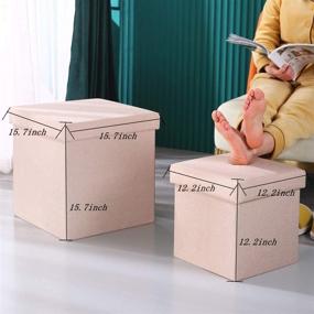 img 1 attached to 📦 Beige Cube Storage Ottoman - Foldable Linen Storage Boxes for Bedroom Living Room - Small Coffee Table, Footrest, Step Stool - Space-Saving Cube - 12.2x12.2x12.2 Inch