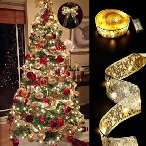 img 4 attached to 🎄 GIHOO Gold Christmas Ribbon Lights - 32ft (2X16ft) - 100 LED Double Layer Copper Wire Ribbon Bows Fairy String Lights - Ideal for Wedding, Thanksgiving, Christmas Tree Decorations