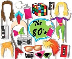 img 1 attached to 📸 80's Totally Awesome Birthday Galore Photo Booth Props Kit - 20 Pack Party Camera Props Fully Assembled