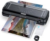 📚 sinopuren 9-inch thermal laminator - personal 3-in-1 desktop laminating machine with built-in paper trimmer, punch, and corner rounder | includes 10 pouch sheets for home, office, and school use - black logo