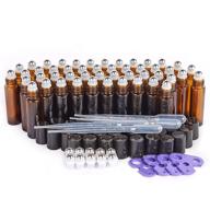 premium 48 pack hoa kinh essential oil roller bottles - 10ml empty glass amber bottles with uv protection & stainless steel balls logo