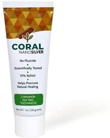 img 2 attached to 🦷 Coral White Nano Silver Cinnamon Tea Tree Xylitol Toothpaste - Travel Size, Fluoride and SLS Free - Naturally Whitens Teeth, 1 Ounce (1 Pack)