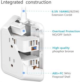 img 2 attached to 💡Универсальная полоса питания с защитой от перенапряжения и USB-портами, розетками переменного тока и удлинителем кабеля - идеальный вариант для дома, офиса и общежитий (белая).