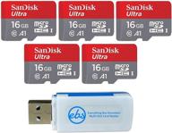 sandisk 16gb micro ultra memory card (5 pack bundle) - best speed class 10 sdhc for android phones and galaxy tablets, with microsd card reader included! logo