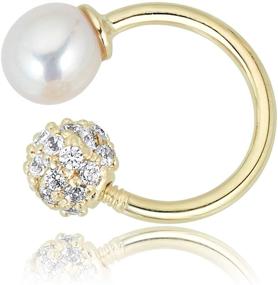 img 3 attached to 💎 AVORA 10K Yellow Gold 4mm Cultured Freshwater Pearl and Simulated Diamond CZ Ball Horseshoe Eyebrow Body Jewelry - Size 018 Gauge