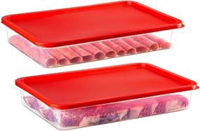 img 1 attached to 🥓 Zilpoo Plastic Bacon Keeper and Deli Meat Saver - 2 Pack Cold Cuts Cheese Food Storage Containers with Lids for Refrigerator, Shallow Low Profile Christmas Cookie Holder - 84 oz.