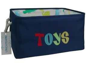 img 4 attached to 🔵 LANGYASHAN Rectangular Storage Bin: Collapsible Canvas Fabric Cartoon Basket for Organizing Toys in Home, Kitchen, Office, Closet - Navy Blue