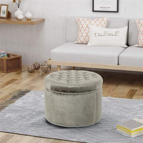 img 3 attached to 💎 Christopher Knight Home Carlos Glam Velvet Tufted Ottoman, Grey - Luxurious and Stylish Addition to Your Home Decor