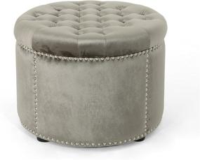 img 4 attached to 💎 Christopher Knight Home Carlos Glam Velvet Tufted Ottoman, Grey - Luxurious and Stylish Addition to Your Home Decor