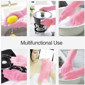 img 1 attached to 🧤 Silicone Dishwashing Gloves with Rubber Scrubbing Power, Sponge Scrubbers for Dishes and Cleaning