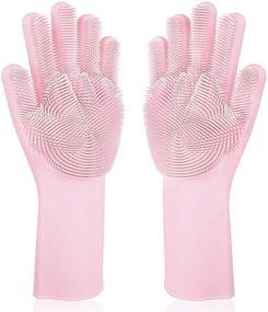 img 4 attached to 🧤 Silicone Dishwashing Gloves with Rubber Scrubbing Power, Sponge Scrubbers for Dishes and Cleaning