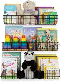 img 2 attached to 📚 Kansas Wall-Mounted Black Bookshelf for Kids' Room Decor with 3 Metal Wire Storage Baskets in Varying Sizes by Wall35