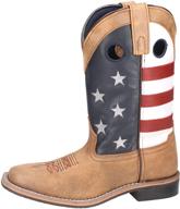 kids' smoky mountain boots - stars & stripes series - western boot with square toe, leather upper, rubber sole, block heel, and tricot lining logo