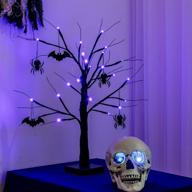 yeahome 2ft black spooky halloween tree light | 24 led purple lights | 🎃 4 bats | 4 spiders | battery operated | indoor outdoor decor for home, table, porch логотип