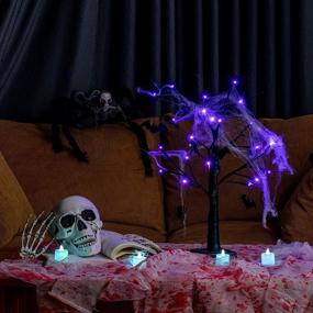 img 3 attached to YEAHOME 2FT Black Spooky Halloween Tree Light | 24 LED Purple Lights | 🎃 4 Bats | 4 Spiders | Battery Operated | Indoor Outdoor Decor for Home, Table, Porch