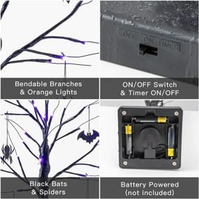 img 1 attached to YEAHOME 2FT Black Spooky Halloween Tree Light | 24 LED Purple Lights | 🎃 4 Bats | 4 Spiders | Battery Operated | Indoor Outdoor Decor for Home, Table, Porch