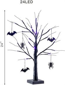 img 2 attached to YEAHOME 2FT Black Spooky Halloween Tree Light | 24 LED Purple Lights | 🎃 4 Bats | 4 Spiders | Battery Operated | Indoor Outdoor Decor for Home, Table, Porch