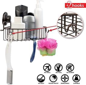 img 3 attached to HASKO Accessories Suction Cup Corner Shower Caddy - 2-Pack Stainless Steel Shelf with Hooks - Oil-Rubbed Bronze Bath Caddy - Bathroom Storage Basket with 3M Stick Discs