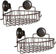 hasko accessories suction cup corner shower caddy - 2-pack stainless steel shelf with hooks - oil-rubbed bronze bath caddy - bathroom storage basket with 3m stick discs logo