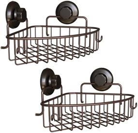 img 4 attached to HASKO Accessories Suction Cup Corner Shower Caddy - 2-Pack Stainless Steel Shelf with Hooks - Oil-Rubbed Bronze Bath Caddy - Bathroom Storage Basket with 3M Stick Discs