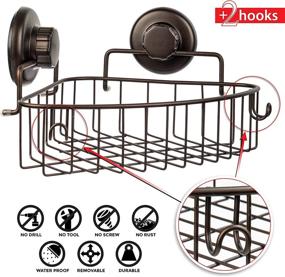 img 2 attached to HASKO Accessories Suction Cup Corner Shower Caddy - 2-Pack Stainless Steel Shelf with Hooks - Oil-Rubbed Bronze Bath Caddy - Bathroom Storage Basket with 3M Stick Discs