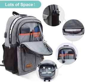 img 2 attached to 🎒 Lekesky Grey Laptop Backpack for Women: Anti-theft, USB Charging Port, Lock | Perfect for College, School, Travel, Hiking