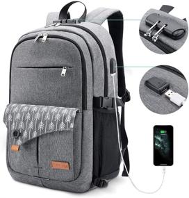 img 4 attached to 🎒 Lekesky Grey Laptop Backpack for Women: Anti-theft, USB Charging Port, Lock | Perfect for College, School, Travel, Hiking