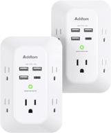 🔌 usb wall charger surge protector, 5 outlet extender with 4 usb charging ports (including 1 usb c outlet) - 3 sided 1800j power strip multi plug outlets for home, travel, and office use logo