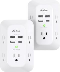 img 4 attached to 🔌 USB Wall Charger Surge Protector, 5 Outlet Extender with 4 USB Charging Ports (Including 1 USB C Outlet) - 3 Sided 1800J Power Strip Multi Plug Outlets for Home, Travel, and Office Use