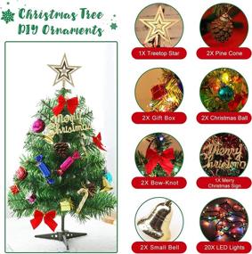 img 1 attached to OZMI 20-inch/50cm Tabletop Christmas Tree, DIY Artificial Mini Tabletop Xmas Tree with 20 LED String Lights, 18 Christmas Ornaments and Plastic Base for Table Top Desk - Classic Series Holiday Decoration