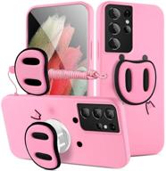 hikerclub galaxy s21 ultra 5g case - pink pig phone case: cute 3d cartoon soft tpu silicon protective case with phone holder stand and detachable long lanyard for girls and children (s21 ultra 5g) logo