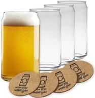 🍺 enhance your beer experience with can shaped beer glass set - 16 oz glasses with free cork coasters - nucleated for optimal taste! logo